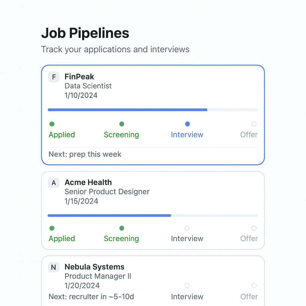 Guildy job pipeline dashboard showing tracked applications